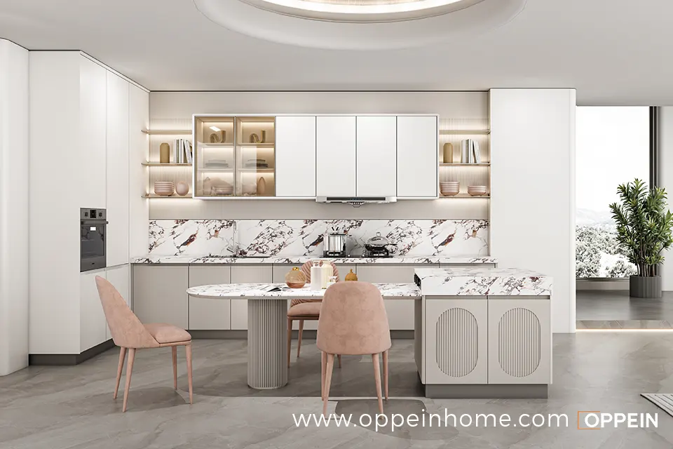 Grey and Cream Kitchen Cabinets in Modern Minimalist Style PLCC24016