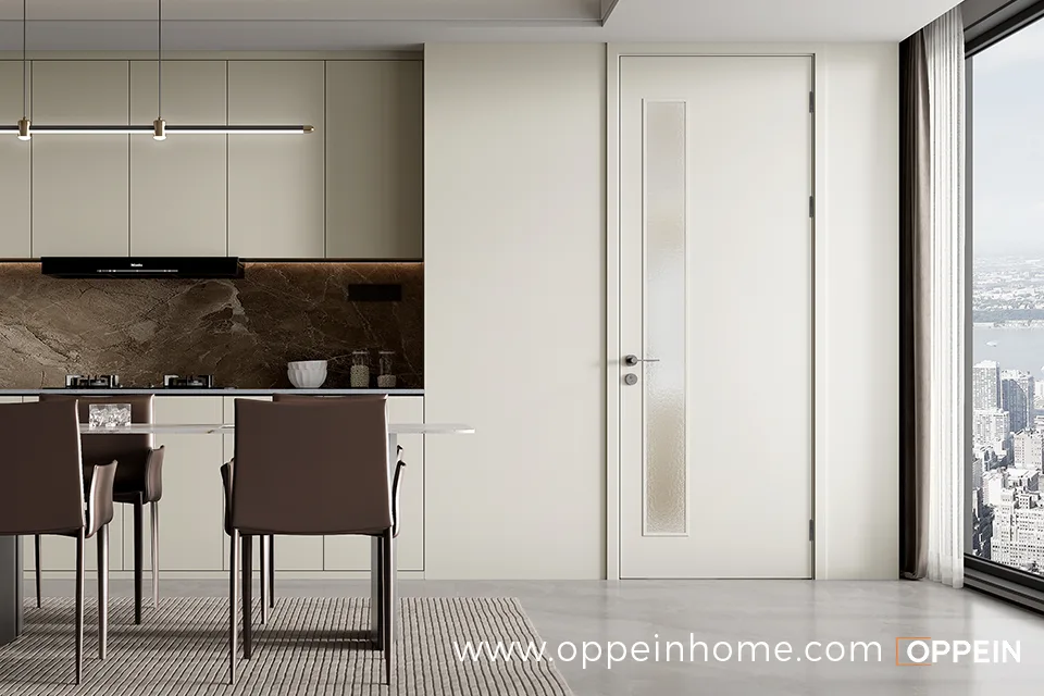 Modern Simple Off White WPC Door with Vertical 1-Lite Glass