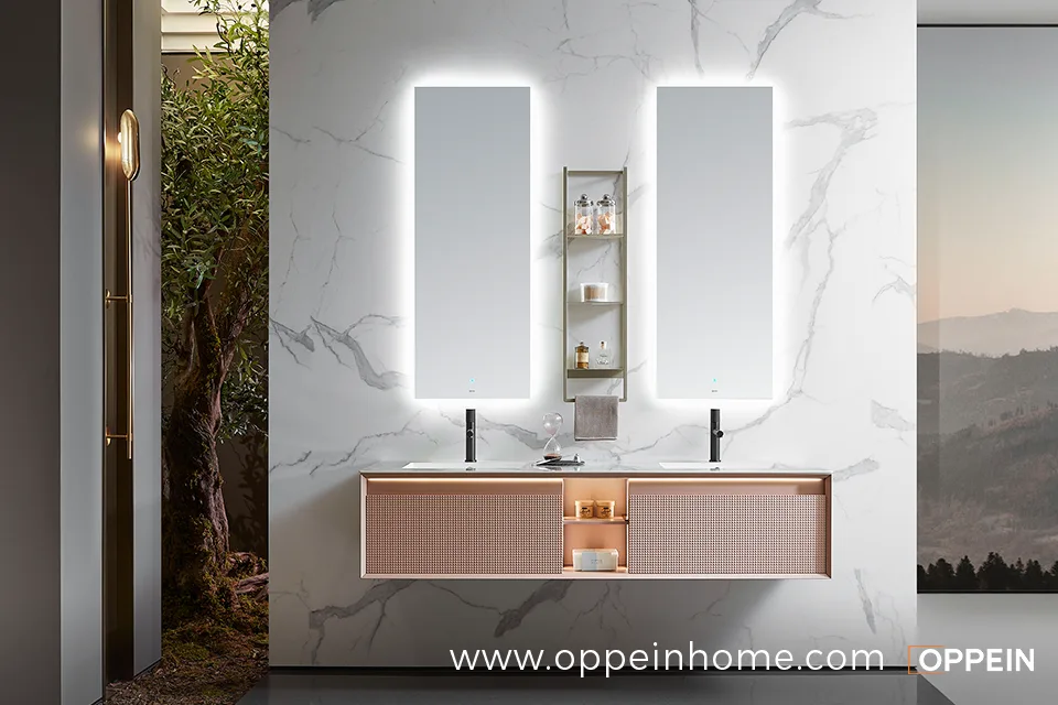 Modern Wall-Hung Pink Double Bathroom Vanity