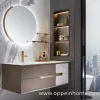 Modern Wall-Mounted Brown Bathroom Vanity with White Top