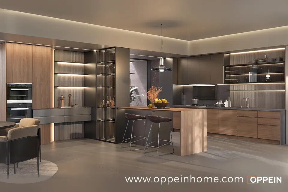 Walnut Veneer Kitchen Cabinet in Modern German Style PLCC24008