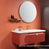 Modern Red Lacquered Bathroom Vanity with Gold Hardware