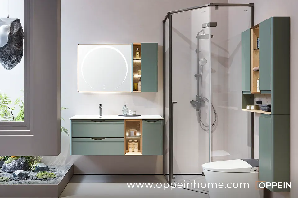 Sage Green Bathroom Vanity with White Countertop Modern Style
