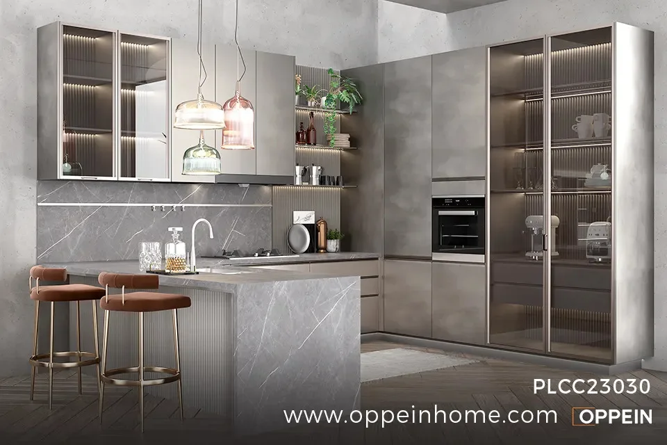 U-shaped Luxury Grey Kitchen Cabinet Design -  MAESTRO